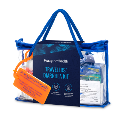 In an easy travel case, Passport Health's travelers' diarrhea kit is a must have for any destination.